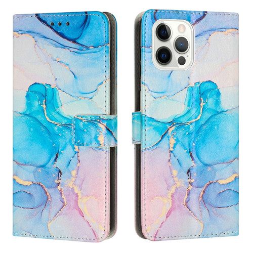 Painted Marble Pattern Leather Phone Case for iPhone 15 Pro Max - Pink Green