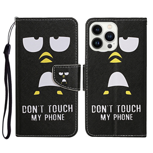 3D Colored Drawing Flip Leather Phone Case for iPhone 15 Pro Max - Penguins