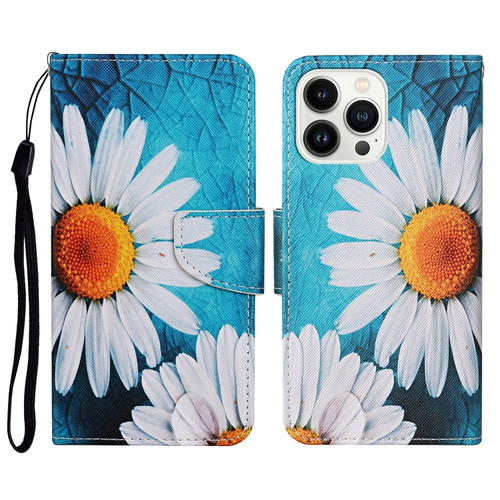 3D Colored Drawing Flip Leather Phone Case for iPhone 15 Pro Max - Chrysanthemum
