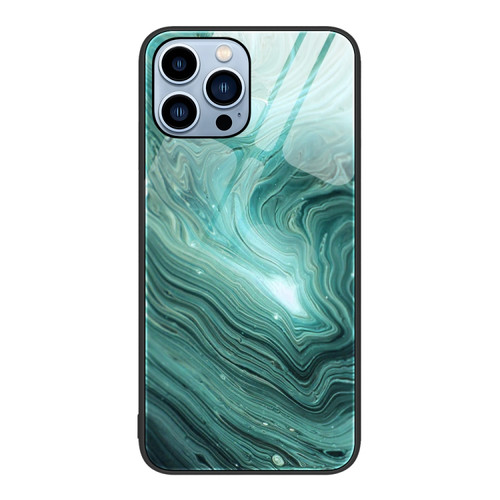 Marble Pattern Glass Protective Phone Case for iPhone 15 Pro Max - Water Waves