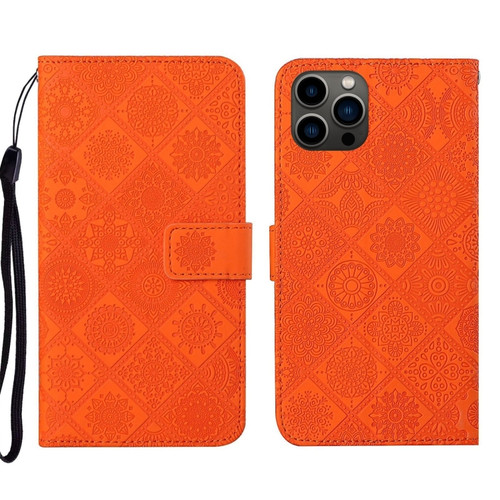 Ethnic Style Embossed Pattern Leather Phone Case for iPhone 15 Pro Max - Orange