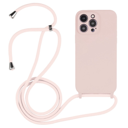 Crossbody Lanyard Liquid Silicone Case for iPhone 15 Pro Max - Sand Pink