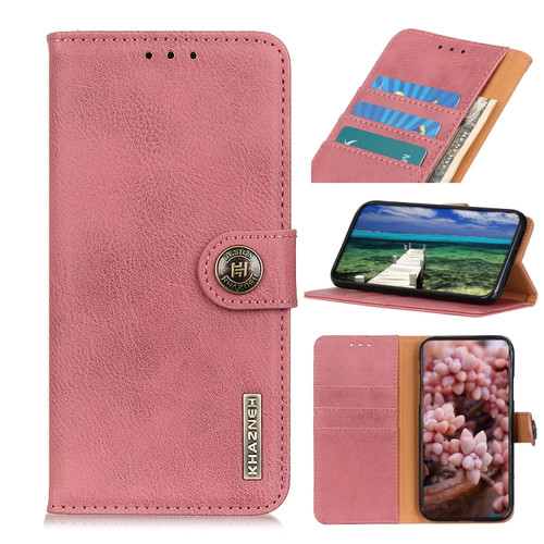 KHAZNEH Cowhide Texture Horizontal Flip Leather Phone Case for iPhone 15 Pro Max - Pink