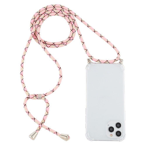 Four-Corner Shockproof Transparent TPU Case with Lanyard for iPhone 15 Pro Max - Pink Yellow