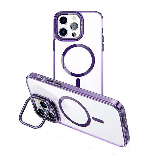 MagSafe Magnetic Invisible Holder Transparent Phone Case for iPhone 15 Pro Max - Purple