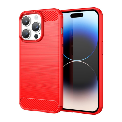 Brushed Texture Carbon Fiber TPU Phone Case for iPhone 15 Pro Max - Red