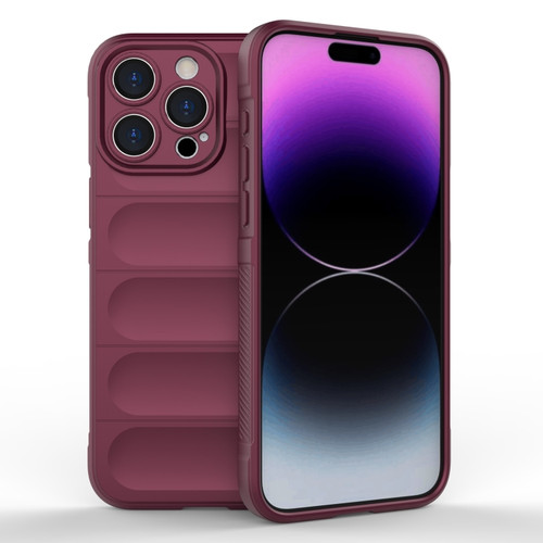 Magic Shield TPU + Flannel Phone Case for iPhone 15 Pro Max - Wine Red
