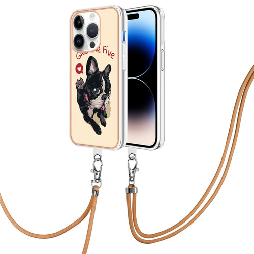 Electroplating Dual-side IMD Phone Case with Lanyard for iPhone 15 Pro Max - Lucky Dog