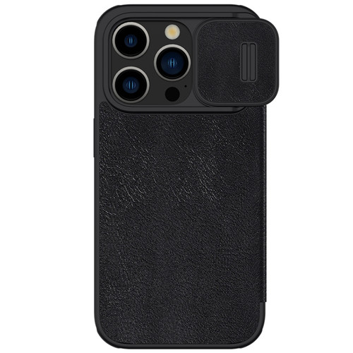 NILLKIN QIN Series Pro Sliding Camera Cover Design Leather Phone Case for iPhone 15 Pro - Black