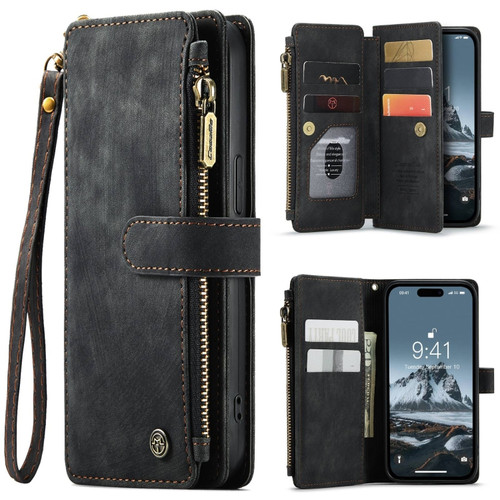 CaseMe C30 Multifunctional Leather Phone Case for iPhone 15 Pro - Black