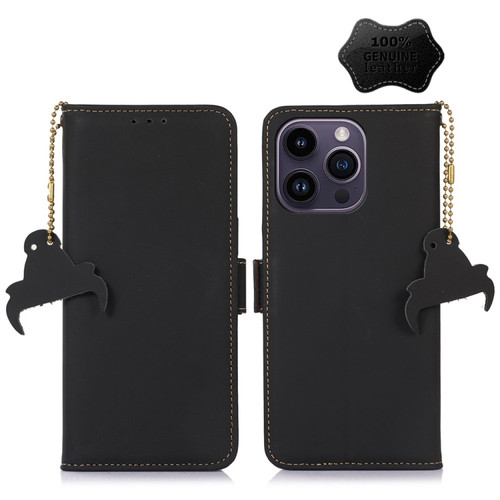 Genuine Leather Magnetic RFID Leather Phone Case for iPhone 15 Pro - Black