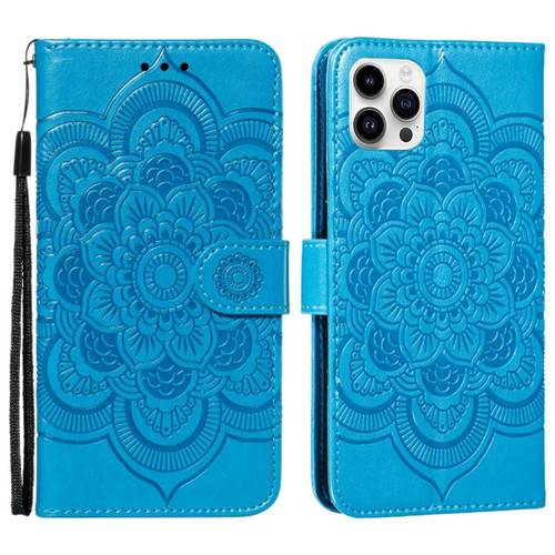Mandala Embossing Pattern Horizontal Flip Leather Phone Case for iPhone 15 Pro - Blue