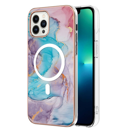 Marble Pattern Dual-side IMD Magsafe TPU Phone Case for iPhone 15 Pro - Blue Marble