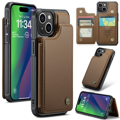 iPhone 15 CaseMe C22 Card Slots Holder RFID Anti-theft Phone Case for iPhone 15 Pro - Brown