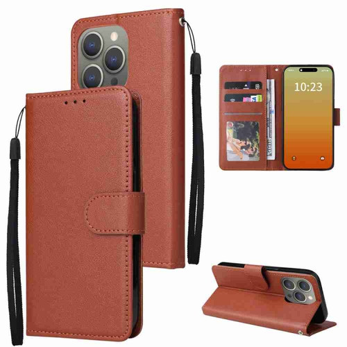 Multifunctional Horizontal Flip Leather Phone Case with Three Card Slot for iPhone 15 Pro - Brown