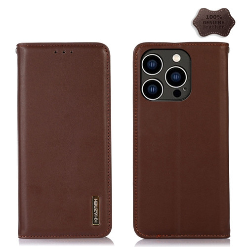 KHAZNEH Nappa Top Layer Cowhide Leather Phone Case for iPhone 15 Pro - Brown