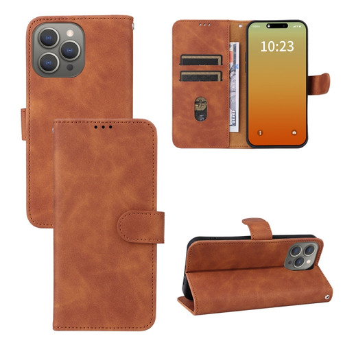 Skin Feel Magnetic Flip Leather Phone Case for iPhone 15 Pro - Brown