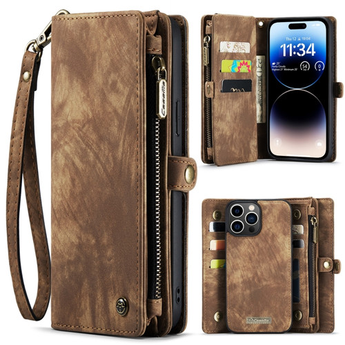 CaseMe 008 Detachable Multifunctional Leather Phone Case for iPhone 15 Pro - Brown