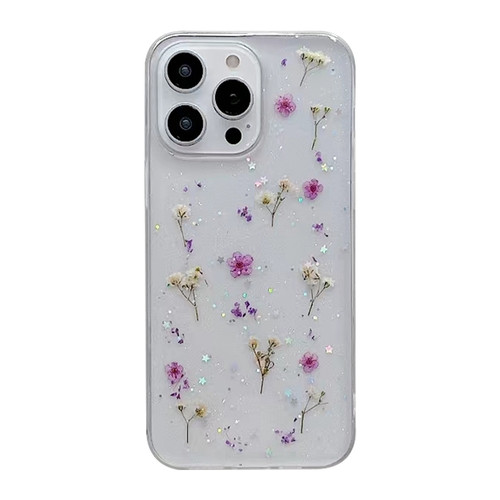 Gypsophila Flowers Pattern TPU Protective Phone Case for iPhone 15 Pro - Purple