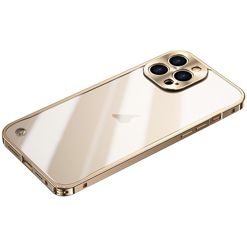 Metal Frame Frosted PC Shockproof Phone Case for iPhone 15 Pro - Gold