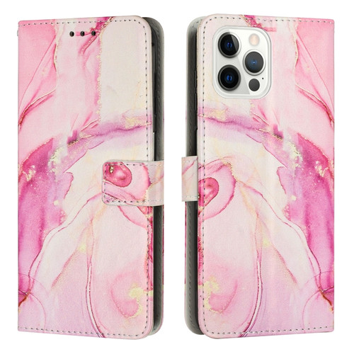 Painted Marble Pattern Leather Phone Case for iPhone 15 Pro - Rose Gold