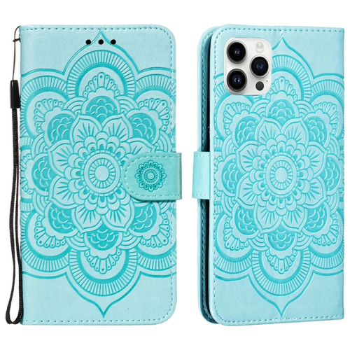 Mandala Embossing Pattern Horizontal Flip Leather Phone Case for iPhone 15 Pro - Green