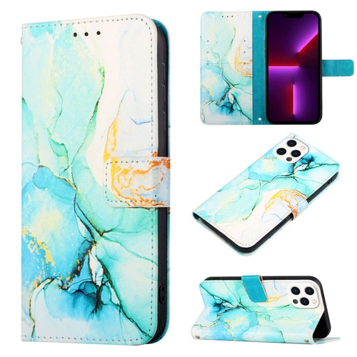 PT003 Marble Pattern Flip Leather Phone Case for iPhone 15 Pro - Green LS003