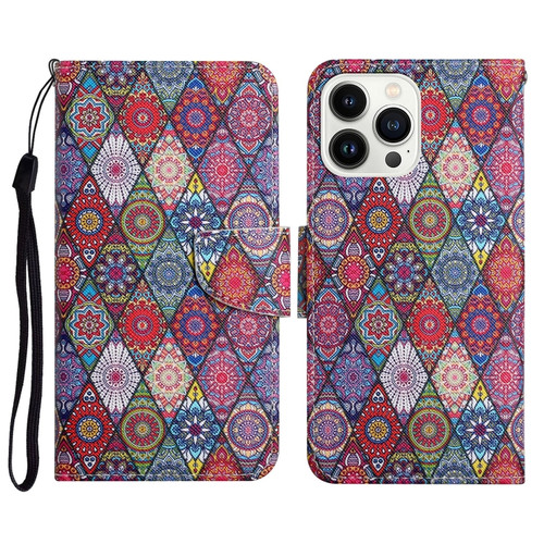 3D Colored Drawing Flip Leather Phone Case for iPhone 15 Pro - Kaleidoscope