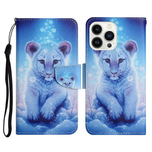 3D Colored Drawing Flip Leather Phone Case for iPhone 15 Pro - Leopard