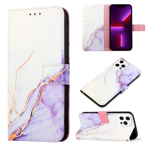 PT003 Marble Pattern Flip Leather Phone Case for iPhone 15 Pro - White Purple LS006