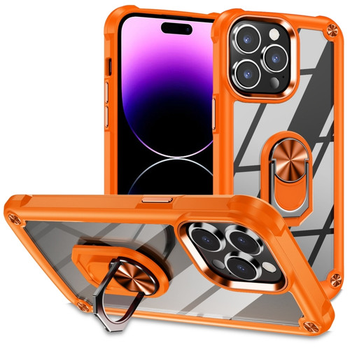 TPU + PC Lens Protection Phone Case with Ring Holder for iPhone 15 Pro - Orange