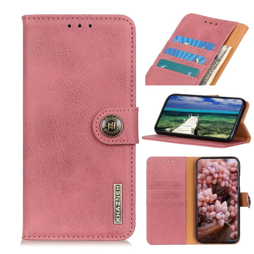 KHAZNEH Cowhide Texture Horizontal Flip Leather Phone Case for iPhone 15 Pro - Pink