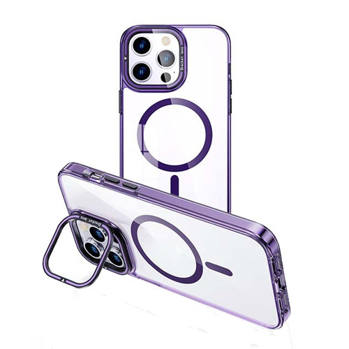 MagSafe Magnetic Invisible Holder Transparent Phone Case for iPhone 15 Pro - Purple