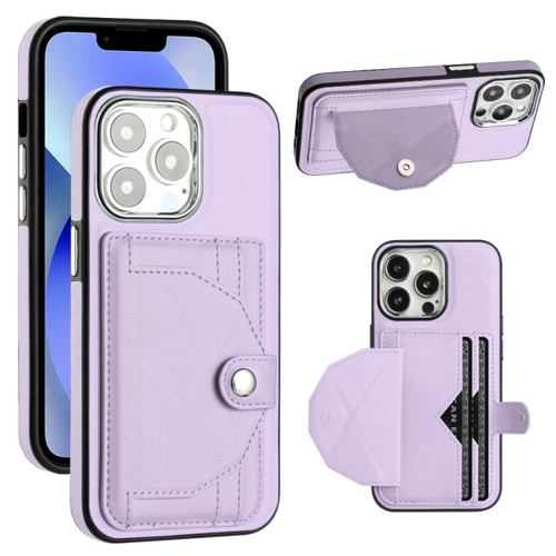 Shockproof Leather Phone Case with Card Holder for iPhone 15 Pro - Purple