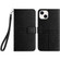 Rhombic Texture Leather Phone Case with Lanyard for iPhone 15 - Black