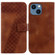 7-shaped Embossed Leather Phone Case for iPhone 15 - Brown