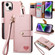 Love Zipper Lanyard Leather Phone Case for iPhone 15 - Pink