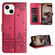 Cat Embossing Pattern Leather Phone Case with Lanyard for iPhone 15 Plus - Red
