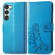 Four-leaf Clasp Embossed Buckle Leather Phone Case for Samsung Galaxy S23 5G - Blue