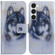 Coloured Drawing Flip Leather Phone Case for Samsung Galaxy S23 5G - White Wolf