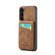 Fierre Shann Crazy Horse Card Holder Back Cover PU Phone Case for Samsung Galaxy S23+ 5G - Brown