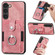 Retro Skin-feel Ring Card Wallet Phone Case for Samsung Galaxy S23 Ultra 5G - Pink