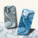 Marble Pattern Phone Case for iPhone 14 - Navy Blue White