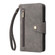 Rivet Buckle 9 Cards Three Fold Leather Phone Case for iPhone 14 - Grey