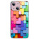 Colorful Toy Bricks Pattern Shockproof Glass Phone Case for iPhone 14 - Pink