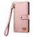 Love Zipper Lanyard Leather Phone Case for iPhone 14 - Pink