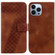 7-shaped Embossed Leather Phone Case for iPhone 14 Pro Max - Brown