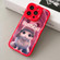 Liquid Silicone Oil Painting Rabbit Phone Case for iPhone 14 Pro Max - Red