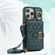 Horizontal Card Bag Ring Holder Phone Case with Dual Lanyard for iPhone 14 Plus - Dark Green