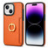 Ring Card Litchi Leather Back Phone Case for iPhone 14 Plus - Orange